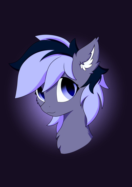 Size: 2480x3508 | Tagged: safe, artist:hotimoonwoods, derpibooru import, oc, oc:lily moonlight, unofficial characters only, bat pony, pony, bat pony oc, bat wings, bust, chest fluff, ear fluff, face, female, gradient background, high res, image, looking at you, mare, png, portrait, smiling, solo, teenager, two toned mane, wings