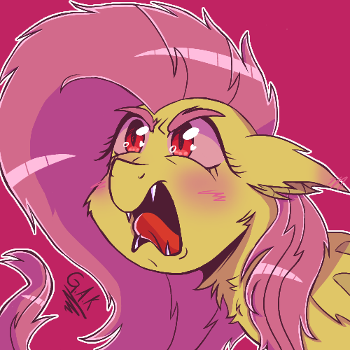Size: 500x500 | Tagged: safe, artist:geluatekurama, derpibooru import, fluttershy, bat pony, pony, bat ponified, fangs, female, flutterbat, image, mare, open mouth, outline, png, race swap, red background, simple background, snarling, solo, tongue out, white outline
