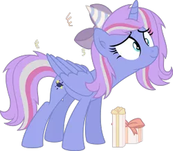 Size: 3779x3292 | Tagged: safe, artist:thatusualguy06, derpibooru import, oc, oc:starcollider, unofficial characters only, alicorn, pony, .svg available, alicorn oc, base used, birthday, female, hat, high res, horn, image, mare, party hat, png, present, simple background, solo, transparent background, vector, wings