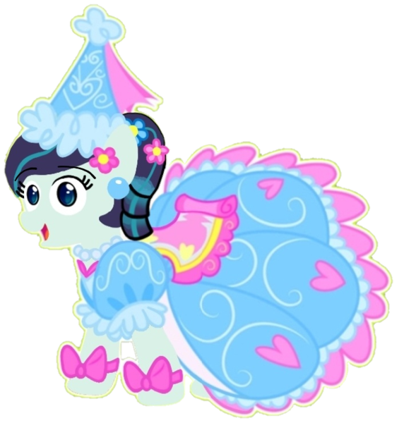 Size: 706x740 | Tagged: safe, artist:darlycatmake, derpibooru import, coloratura, earth pony, pony, bow, clothes, dress, flower, flower in hair, froufrou glittery lacy outfit, happy, hat, hennin, image, looking at you, png, princess, rara, smiling, smiling at you
