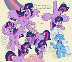 Size: 3464x2964 | Tagged: safe, artist:pony-thunder, derpibooru import, trixie, twilight sparkle, twilight sparkle (alicorn), alicorn, bicorn, pony, unicorn, book, duo, duo female, feather, female, horn, image, mare, multiple horns, png, sleeping, unicorn twilight