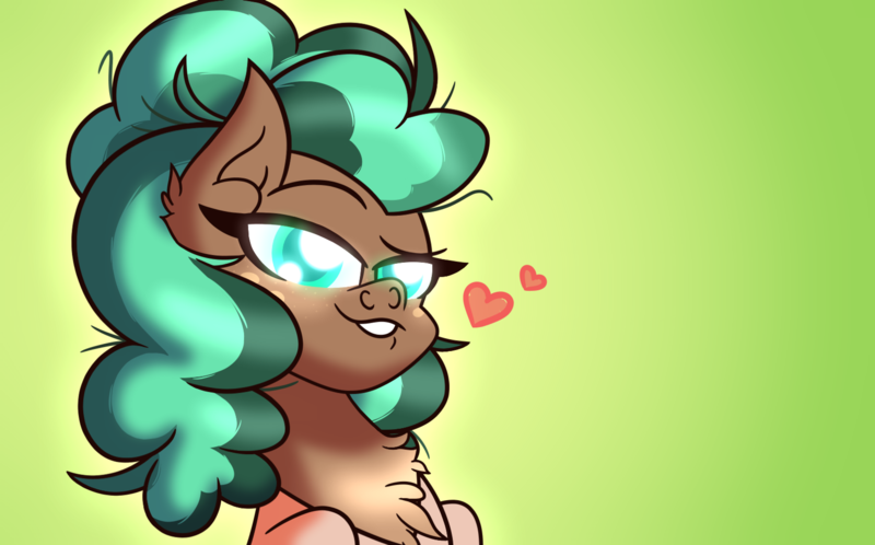 Size: 4920x3060 | Tagged: safe, artist:iceflower99, derpibooru import, minty mocha, big eyelashes, bust, chest fluff, ear fluff, freckles, heart, image, messy mane, png, video at source, video in description