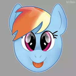 Size: 2000x2000 | Tagged: safe, artist:kaifurry, derpibooru import, rainbow dash, pegasus, pony, :p, bust, cute, dashabetes, derpibooru exclusive, gray background, high res, image, png, simple background, solo, symmetrical, tongue out, watermark, wide eyes