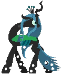 Size: 720x840 | Tagged: safe, artist:minus, derpibooru import, queen chrysalis, changeling, changeling queen, pony, angry, canterlot wedding 10th anniversary, derpibooru exclusive, female, flexible, floppy ears, image, looking back, pixel art, png, simple background, solo, transparent background