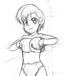 Size: 928x1084 | Tagged: suggestive, artist:pugilismx, banned from derpibooru, babs seed, human, boxing, boxing gloves, clothes, female, humanized, image, jpeg, lolicon, partial nudity, sketch, sports, topless, underage