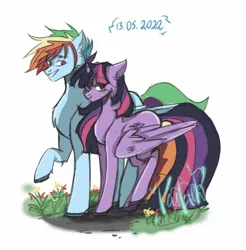 Size: 1501x1526 | Tagged: safe, artist:kaifeather, derpibooru import, rainbow dash, twilight sparkle, twilight sparkle (alicorn), alicorn, pegasus, pony, 2020, cute, female, image, jpeg, lesbian, old art, rainbow blitz, rule 63, ship, shipping, twidash