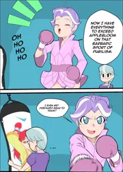Size: 642x891 | Tagged: suggestive, artist:pugilismx, banned from derpibooru, apple bloom, diamond tiara, silver spoon, human, boxing, female, humanized, image, lolicon, png, punching bag, sports, sports panties, underage