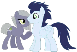 Size: 670x456 | Tagged: safe, artist:jadeharmony, artist:painterede, artist:selenaede, derpibooru import, limestone pie, soarin', earth pony, pegasus, pony, base used, blushing, duo, duo male and female, female, frown, image, limin', looking at each other, looking at someone, male, mare, one eye closed, png, raised hoof, shipping, simple background, smiling, stallion, straight, transparent background, wink