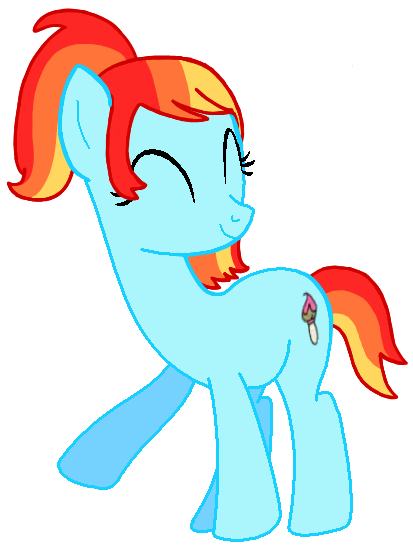 Size: 413x549 | Tagged: safe, artist:pagiepoppie12345, derpibooru import, oc, oc:artie brush, unofficial characters only, pony, unicorn, eyes closed, female, image, mare, multicolored hair, paint, paintbrush, png, ponytail, rainbow hair, simple background, smiling, transparent background