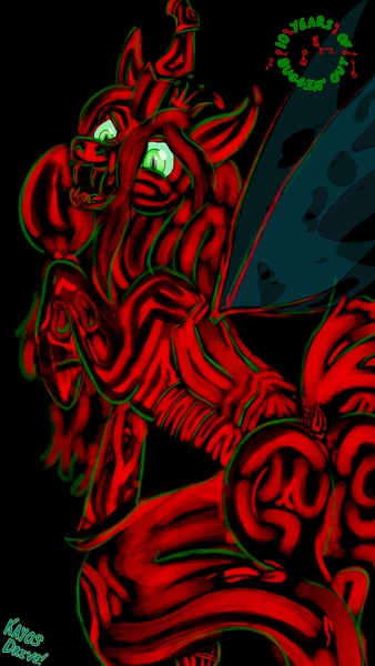 Size: 3000x5332 | Tagged: safe, artist:kayosdrive, derpibooru import, queen chrysalis, changeling, changeling queen, a tribe called quest, album cover, angry, canterlot wedding 10th anniversary, female, image, jpeg, wings