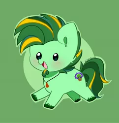 Size: 3752x3872 | Tagged: safe, artist:kittyrosie, derpibooru import, oc, earth pony, pony, abstract background, blushing, cheek fluff, chest fluff, chibi, cute, earth pony oc, image, jewelry, jpeg, necklace, ocbetes, open mouth, simple background