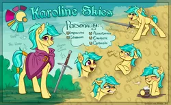 Size: 4096x2515 | Tagged: safe, artist:helmie-art, derpibooru import, oc, oc:karoline skies, unofficial characters only, pony, image, jpeg, reference sheet, solo