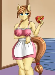 Size: 1400x1900 | Tagged: suggestive, artist:zachc, derpibooru import, oc, oc:cream heart, unofficial characters only, anthro, apron, arm under breasts, breasts, clothes, female, image, naked apron, partial nudity, png, present, solo