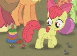 Size: 720x528 | Tagged: safe, derpibooru import, apple bloom, applejack, big macintosh, granny smith, earth pony, pony, ball, bow, colt, female, filly, foal, frown, hair bow, image, jewelry, jpeg, male, mare, raised hoof, ring, ring toss, stallion, toy