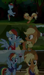 Size: 1280x2160 | Tagged: safe, edit, edited screencap, editor:jerryakiraclassics19, screencap, applejack, rainbow dash, earth pony, pegasus, pony, buckball season, '90s, apple, apple tree, buckball uniform, bucking, cowboy hat, female, hat, image, looking at each other, mare, png, smiling, stetson, tree