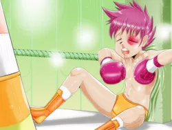 Size: 1280x960 | Tagged: suggestive, artist:pugilismx, banned from derpibooru, scootaloo, human, blood, boxing, boxing gloves, clothes, defeated, female, humanized, image, jpeg, lolicon, partial nudity, sports, topless, underage