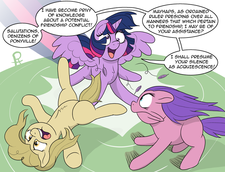 Size: 3392x2592 | Tagged: safe, artist:pony-thunder, derpibooru import, twilight sparkle, twilight sparkle (alicorn), alicorn, comic, derp, flying, image, landing, png, shocked, shocked expression, shockwave