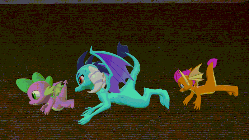 Size: 1920x1080 | Tagged: safe, artist:ponygamer2020, artist:ponygamersfm, princess ember, smolder, spike, dragon, 3d, animated, brick wall, cartoon physics, clock, clock cleaners, clock tower, comedy, cute, disney, dragon trio, dragoness, emberbetes, expression, eyebrows, eyeshadow, falling, feet, female, flying, funny, funny face, gears, gif, head shake, holding, horn, image, looking at you, makeup, male, parody, paws, sad, scene interpretation, scene parody, shaking, smolderbetes, soles, source filmmaker, spikabetes, spread wings, stuck, stuck together, surprised, toes, together, trio, uncomfortable, winged spike, wings