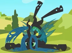 Size: 472x351 | Tagged: safe, artist:mrponiator, queen chrysalis, changeling, changeling queen, pony, a canterlot wedding, crown, female, holes, horn, image, jewelry, jpeg, regalia, unamused, wings