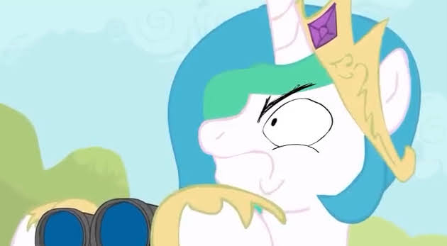 Size: 630x347 | Tagged: safe, artist:mrponiator, princess celestia, alicorn, pony, angry, binoculars, clothes, crown, female, frown, horn, image, jewelry, jpeg, looking up, mare, ragelestia, regalia, shoes