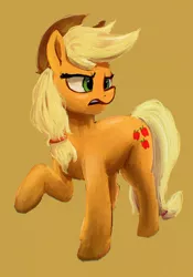 Size: 1068x1529 | Tagged: safe, alternate version, artist:phutashi, derpibooru import, applejack, earth pony, pony, annoyed, background removed, female, frown, image, jpeg, mare, simple background, solo, yellow background