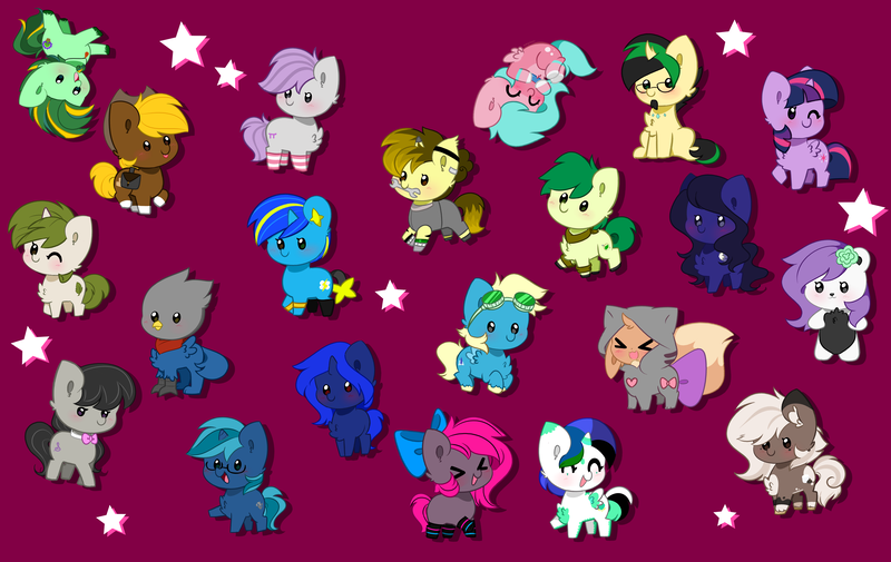 Size: 8400x5300 | Tagged: safe, artist:kittyrosie, derpibooru import, octavia melody, starlight glimmer, twilight sparkle, twilight sparkle (alicorn), oc, unofficial characters only, alicorn, earth pony, gryphon, pegasus, pony, unicorn, :p, ><, ^^, abstract background, alicorn oc, bandana, beady eyes, blue background, blushing, cheek fluff, chest fluff, chibi, clothes, coat markings, cowboy hat, cute, ear fluff, earth pony oc, eyes closed, facial hair, glasses, glimmerbetes, goggles, griffon oc, hat, horn, image, jewelry, mouth hold, necklace, ocbetes, one eye closed, open mouth, pegasus oc, png, purple background, raised hoof, safety goggles, simple background, smol, socks, socks (coat marking), solo, striped socks, tavibetes, tongue out, twiabetes, unicorn oc, wings, wink
