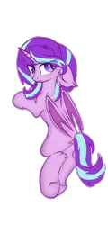 Size: 712x1488 | Tagged: safe, artist:coraline0101, artist:little-sketches, derpibooru import, starlight glimmer, alicorn, bat pony, bat pony alicorn, pony, base used, bat wings, commission, female, floppy ears, horn, image, looking at you, mare, missing cutie mark, png, simple background, solo, solo female, species swap, transparent background, wings, ych result