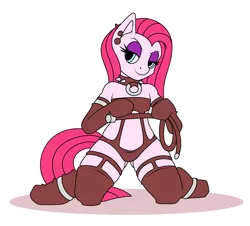 Size: 2577x2328 | Tagged: suggestive, artist:nancher, derpibooru import, pinkie pie, earth pony, semi-anthro, choker, clothes, collar, dominatrix, ear piercing, earring, female, image, jewelry, jpeg, kinkamena, latex, lidded eyes, piercing, pinkamena diane pie, socks, solo, solo female, spiked choker, stockings, thigh highs, whip