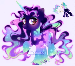 Size: 2532x2217 | Tagged: safe, artist:whohwo, derpibooru import, princess celestia, tantabus, alicorn, pony, base used, ethereal mane, eyelashes, female, fusion, image, makeup, mare, png, raised hoof, starry mane, unshorn fetlocks