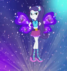 Size: 1297x1376 | Tagged: safe, artist:ketrin29, artist:user15432, derpibooru import, rarity, fairy, human, equestria girls, alternate hairstyle, barely eqg related, base used, believix, belly button, belt, boots, clothes, crossover, diamond, ear piercing, earring, element of generosity, fairy wings, fairyized, gloves, gradient background, hand on hip, headband, high heel boots, high heels, image, jewelry, looking away, piercing, png, ponied up, purple wings, shoes, smiling, sparkly background, sparkly wings, wings, winx, winx club, winxified