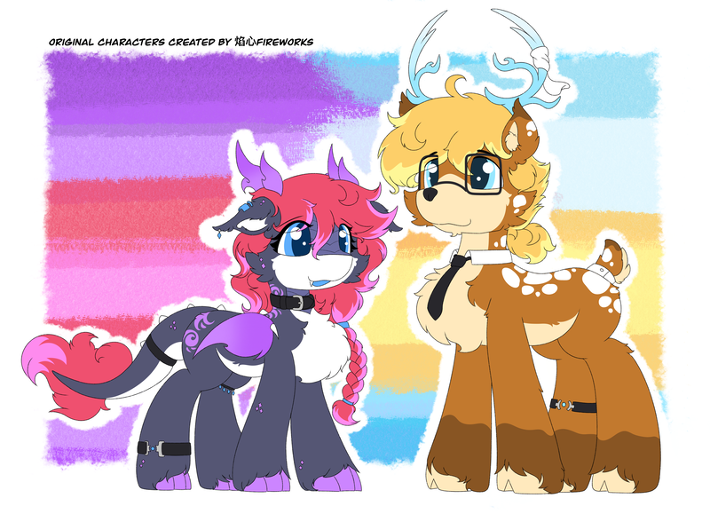 Size: 4981x3605 | Tagged: safe, artist:焰心fireworks, derpibooru import, oc, oc:sunrise fireworks, oc:sunset sparkle, unofficial characters only, deer, deer pony, dracony, dragon, hybrid, original species, image, png, reference sheet