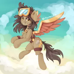 Size: 2000x2000 | Tagged: safe, artist:mochalula, derpibooru import, oc, earth pony, pony, artificial wings, augmented, earth pony oc, flying, goggles, image, png, wings