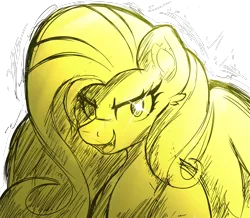 Size: 4000x3484 | Tagged: safe, artist:czu, derpibooru import, fluttershy, pegasus, pony, bust, fangs, image, monochrome, open mouth, open smile, png, sketch, smiling, solo, sparkly eyes, wingding eyes