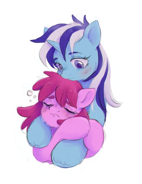 Size: 929x1200 | Tagged: safe, artist:kotletova97, derpibooru import, berry punch, berryshine, minuette, earth pony, pony, blushing, crying, drunk, female, hug, image, jpeg, mare