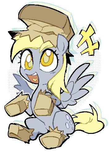 Size: 360x496 | Tagged: safe, artist:tikovka_pumpkin, derpibooru import, derpy hooves, pegasus, pony, luna eclipsed, clothes, colored pupils, costume, cute, derpabetes, female, image, jpeg, mare, nightmare night costume, open mouth, paper bag, paper bag wizard, simple background, sitting, solo, white background