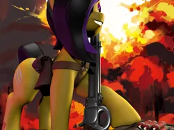 Size: 814x609 | Tagged: safe, artist:sin75, derpibooru import, oc, oc:quick shot, unicorn, 3d, 3d model, bag, dynamite, explosion, explosives, gun, image, png, sculpted, simple background, solo, tnt, weapon