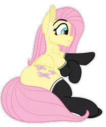 Size: 3900x4667 | Tagged: safe, artist:justapone, derpibooru import, fluttershy, pegasus, pony, absurd resolution, black socks, chest fluff, chin fluff, clothes, colored, cute, cutie mark, ear fluff, female, happy, image, lineart, lying down, mare, png, prone, simple background, smiling, socks, solo, solo female, teeth, transparent background, wings