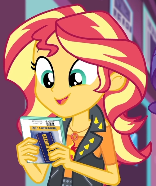 Size: 767x915 | Tagged: safe, artist:thatradhedgehog, derpibooru import, edit, edited screencap, screencap, sunset shimmer, equestria girls, blockbuster, image, jpeg, product placement