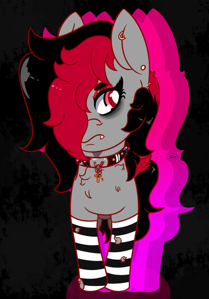 Size: 1300x1863 | Tagged: safe, artist:lazerblues, derpibooru import, oc, oc:miss eri, earth pony, pony, choker, clothes, collar, ear piercing, image, piercing, png, socks, solo