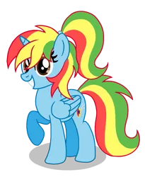 Size: 1199x1459 | Tagged: safe, artist:madlilon2051, derpibooru import, oc, oc:royal strength, unofficial characters only, alicorn, pony, alicorn oc, base used, eyelashes, female, grin, horn, image, mare, multicolored hair, png, rainbow hair, simple background, smiling, transparent background, wings