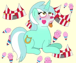 Size: 6048x5036 | Tagged: suggestive, derpibooru import, lyra heartstrings, unicorn, blushing, clown makeup, cotton candy, eyelashes, heart eyes, image, makeup, png, solo, tongue out, wingding eyes