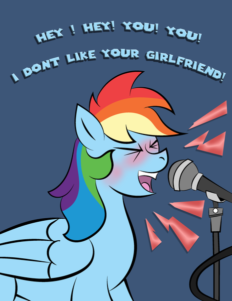 Size: 2550x3300 | Tagged: safe, artist:vareb, derpibooru import, rainbow dash, pegasus, pony, avril lavigne, drunk, drunker dash, female, girlfriend, image, karaoke, mare, microphone, png, singing, smiling, solo, song reference