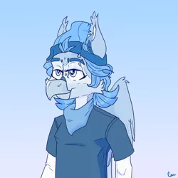 Size: 5000x5000 | Tagged: safe, artist:xasslash, derpibooru import, oc, oc:flynn the icecold, unofficial characters only, anthro, gryphon, beanie, clothes, hat, image, male, piercing, png, simple background, solo