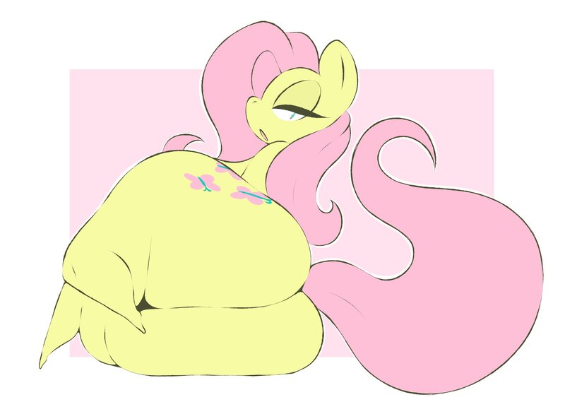 Size: 2706x1982 | Tagged: questionable, alternate version, artist:arizonathevixen, derpibooru import, fluttershy, pegasus, pony, :o, bedroom eyes, butt, female, flutterbutt, huge butt, image, jpeg, large butt, looking at you, looking back, looking back at you, open mouth, out of frame, pink background, simple background, solo, solo female, squishy, the ass was fat