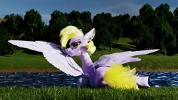 Size: 3840x2160 | Tagged: safe, artist:postponynsfw, derpibooru import, oc, oc:lila lilac, pegasus, 3d, blender, blender cycles, female, foliage, forest, forest background, image, jpeg, pegasus oc, realistic, solo, solo female, tree, wings