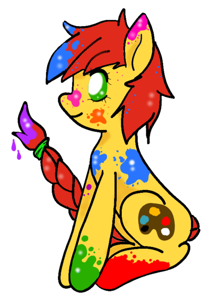 Size: 585x829 | Tagged: safe, artist:cryptidkitty, derpibooru import, oc, oc:paint pallet, unofficial characters only, earth pony, pony, female, image, mare, paint, png, simple background, sitting, smiling, transparent background