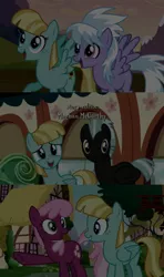 Size: 1280x2160 | Tagged: safe, edit, edited screencap, editor:jerryakiraclassics19, screencap, cheerilee, cloudchaser, helia, thunderlane, earth pony, pegasus, pony, hurricane fluttershy, rainbow falls, triple threat, '90s, image, male, png, stallion