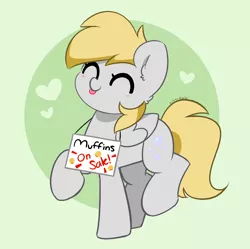 Size: 4170x4146 | Tagged: safe, artist:kittyrosie, derpibooru import, derpy hooves, pegasus, pony, :p, cute, derpabetes, eyes closed, food, heart, image, muffin, png, sign, solo, that pony sure does love muffins, tongue out