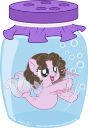 Size: 900x1306 | Tagged: safe, artist:shinta-girl, derpibooru import, oc, oc:shinta pony, unofficial characters only, merpony, seapony (g4), bubble, fin wings, fins, fish tail, image, jar, open mouth, png, signature, simple background, smiling, solo, tail, transparent background, underwater, water, wings