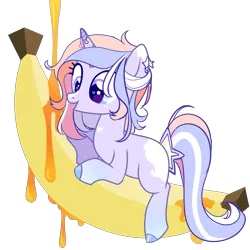 Size: 2000x2000 | Tagged: safe, artist:rachelclaradrawz, derpibooru import, oc, oc:heart splash, pony, banana, base used, female, food, honey, image, mare, png, simple background, solo, transparent background